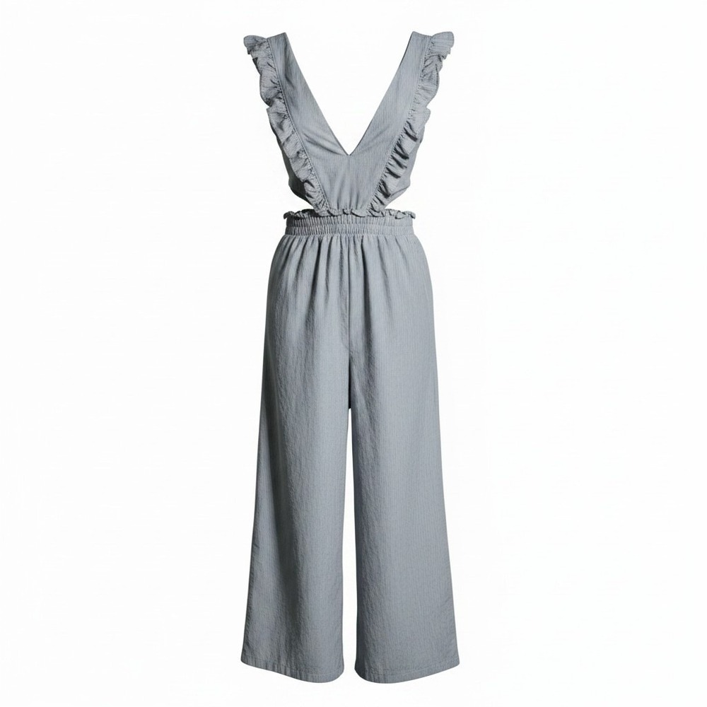 Hayden‎ Los Angeles Striped Ruffle Wide Leg Jumpsuit Black White 2XL D1007W